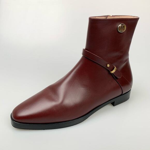 NIB GUCCI Red Burgundy Rosie Strap GG Logo Size 37 Bootie Boots - Picture 2 of 13